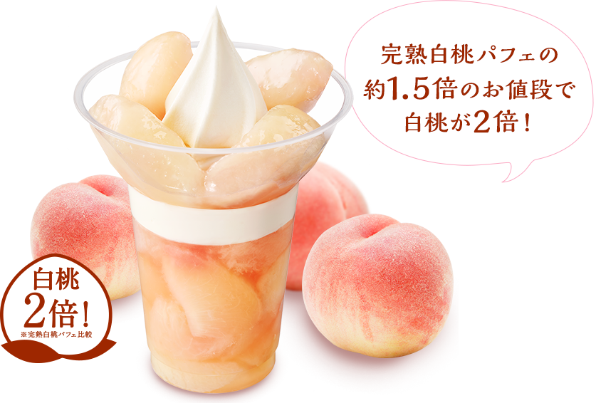 完熟白桃パフェの1.5倍のお値段で白桃が2倍！
