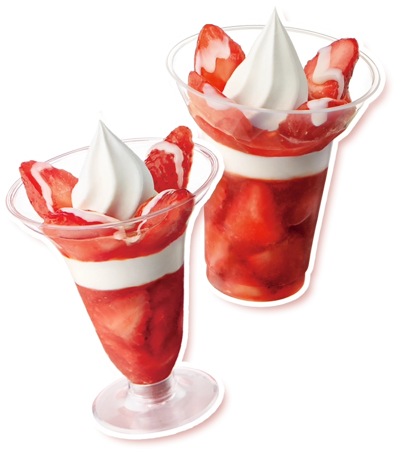 紅ほっぺいちごのパフェと得盛いちごパフェの画像