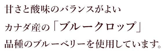 甘さと酸味のバランスがよいカナダ産の「ブルークロップ」品種のブルーベリーを使用しています。