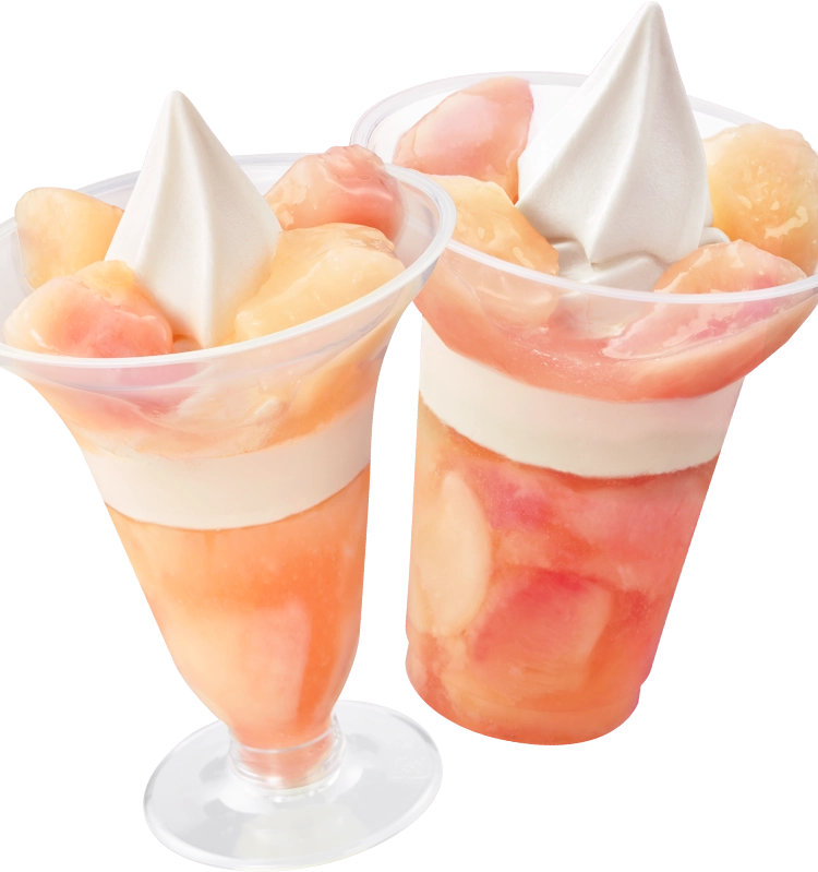 完熟白桃パフェと得盛白桃パフェの画像