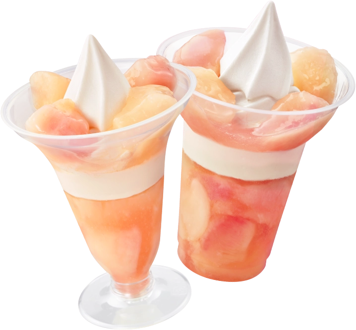 完熟白桃パフェと得盛白桃パフェの画像