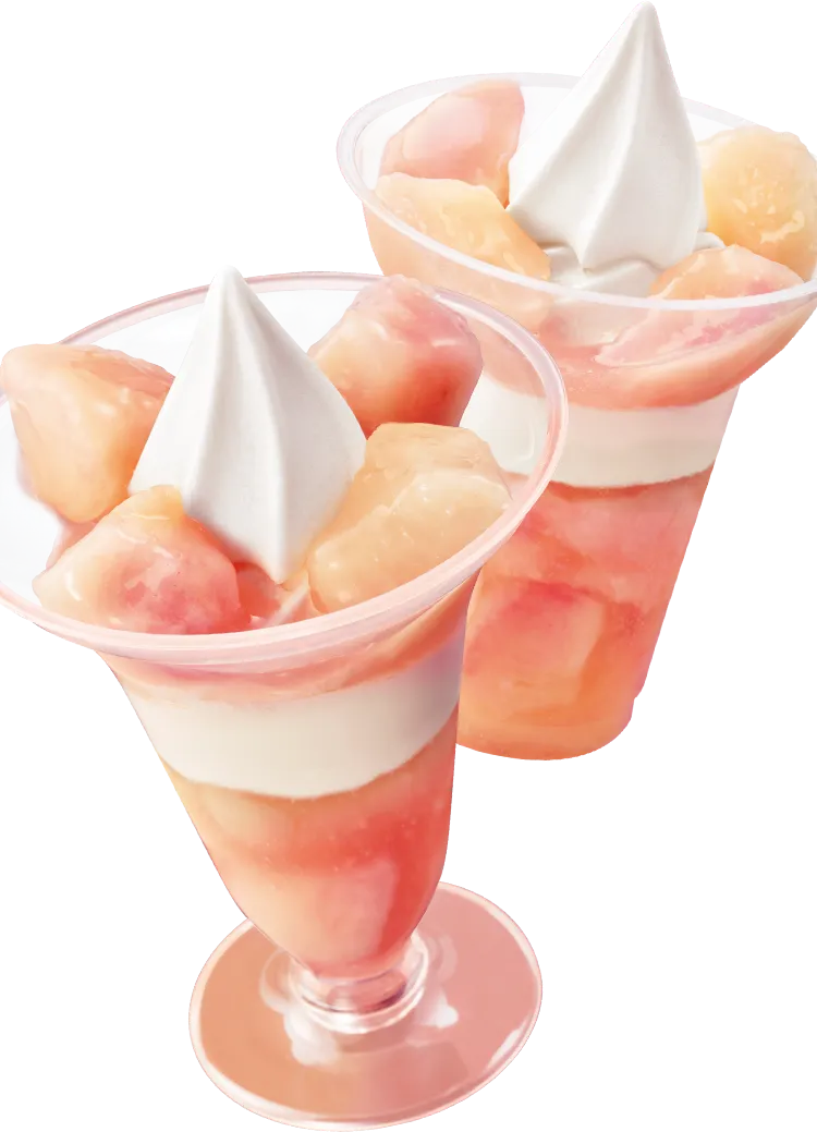 完熟白桃パフェと得盛白桃パフェの画像