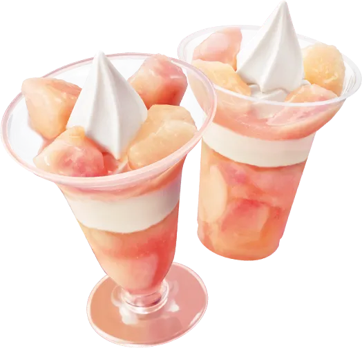 完熟白桃パフェと得盛白桃パフェの画像